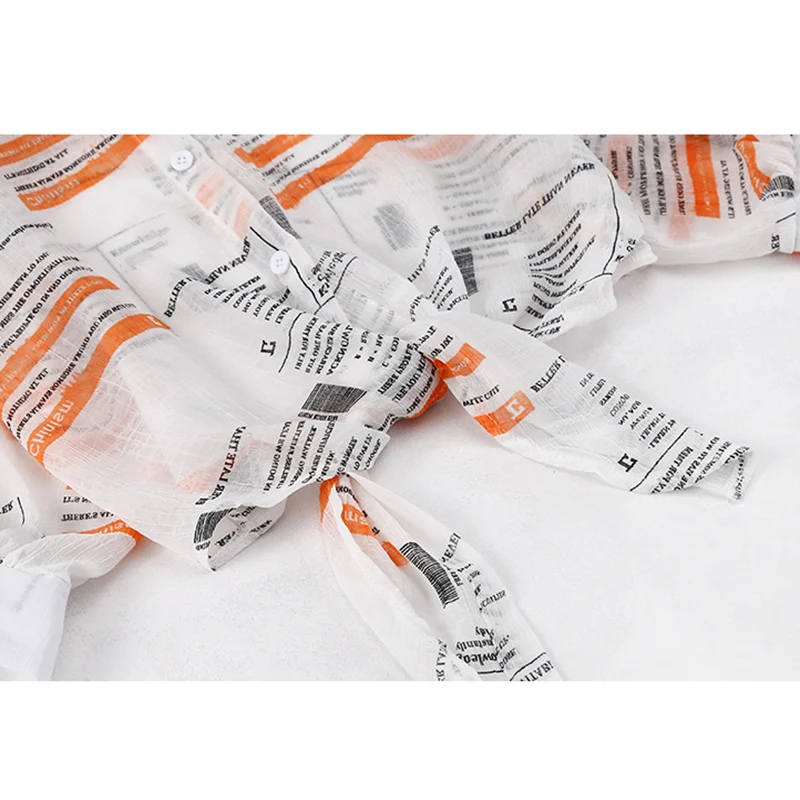 

New 2021 Summer Half Sleeve Buttoned Up Shirt Loose Casual Blouse Chiffon Shirts Women Tied Waist Elegant Blouses for Women