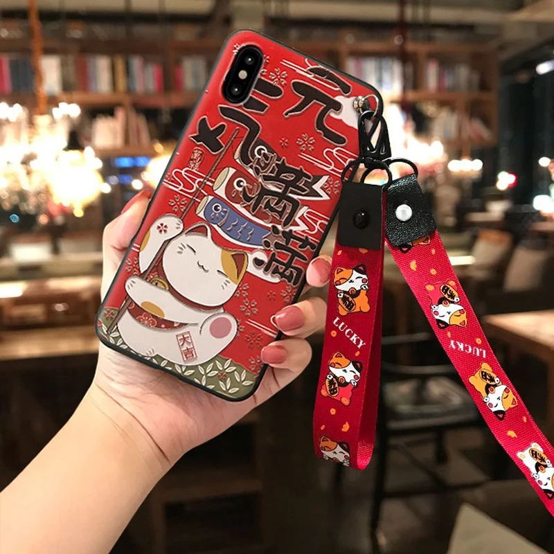 

Phone Case for Xiaomi Redmi Note 7 8 9 Pro 8T 7A 8A Mi 10 9 8 Lite 9T CC9 CC9e Soft Back Covers 3D Embossed Phone Cases Lanyard