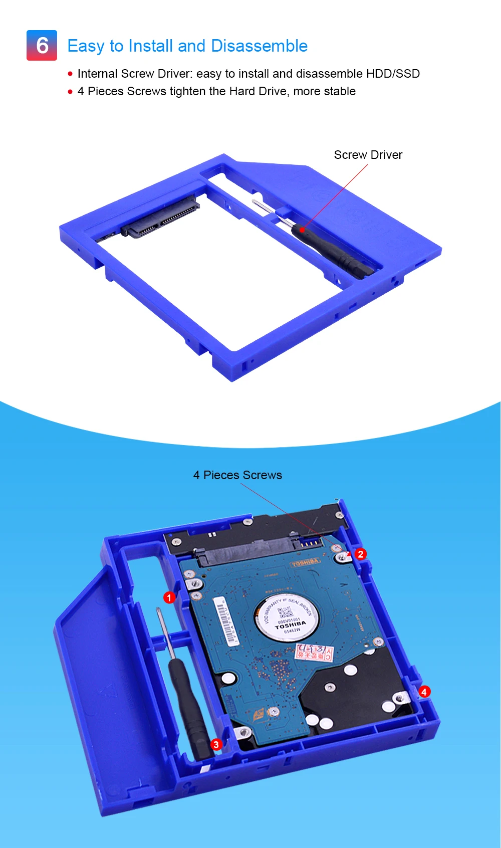 CHIPAL пластик 2nd HDD Caddy 9,5 мм 9 мм SATA 3,0 для 2," 2 ТБ SSD чехол Корпус жесткого диска для ноутбука Оптический отсек DVD-ROM