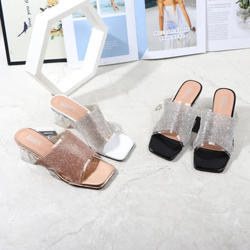 

Low Shoes Woman 2021 Slipper Hoof Heels Fabric Slides Patent Leather Rubber Low Shoes Woman Slipper Patent Leather