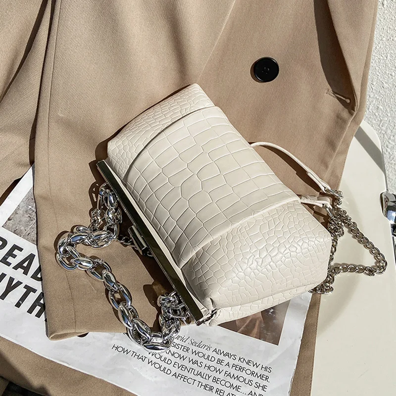 

Clip Design Small Stone Pattern PU Leather Crossbody Shoulder Bags For Women 2021 Summer Thick Chain Handbags Female Totes