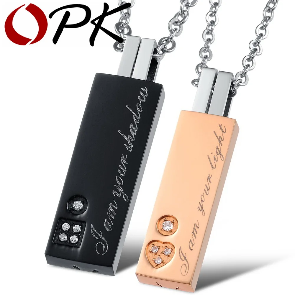 

OPK Retro Stainless Steel Couple Necklace Fashion Brand New Heart Cubic Zirconia Women Men Wedding Jewelry