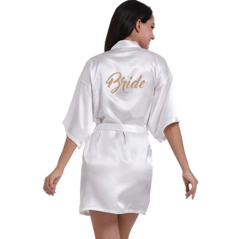 Халат женский атласный с надписью халаты для невесты и подружки халат белыми