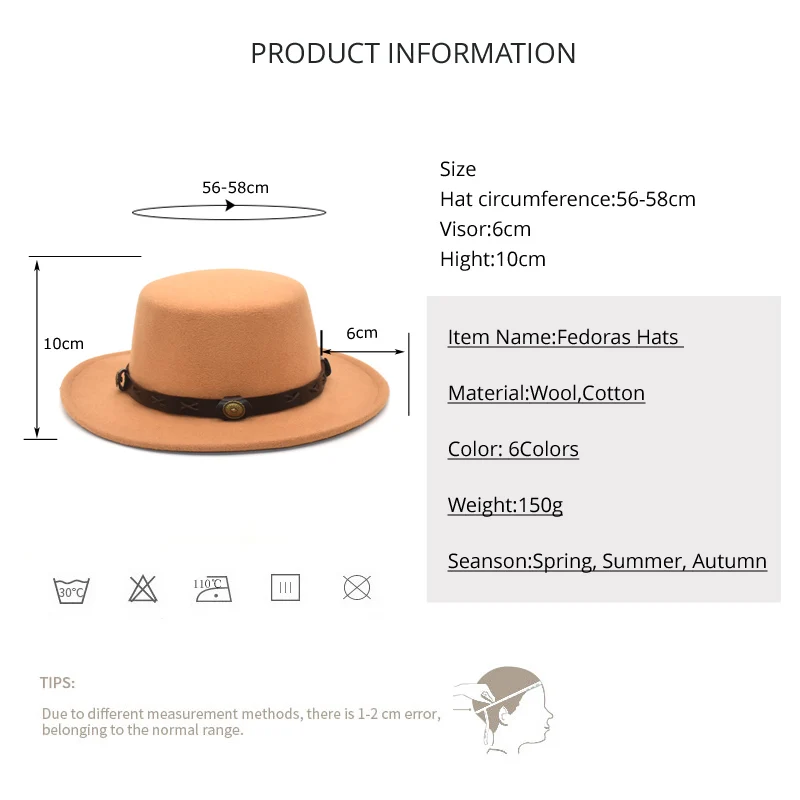 2020New Classic Solid Color Fedora Hat Women Wool Flat Top Bowler Hat Man British Vintage Wide Brim Jazz Cap Khaki Black P20