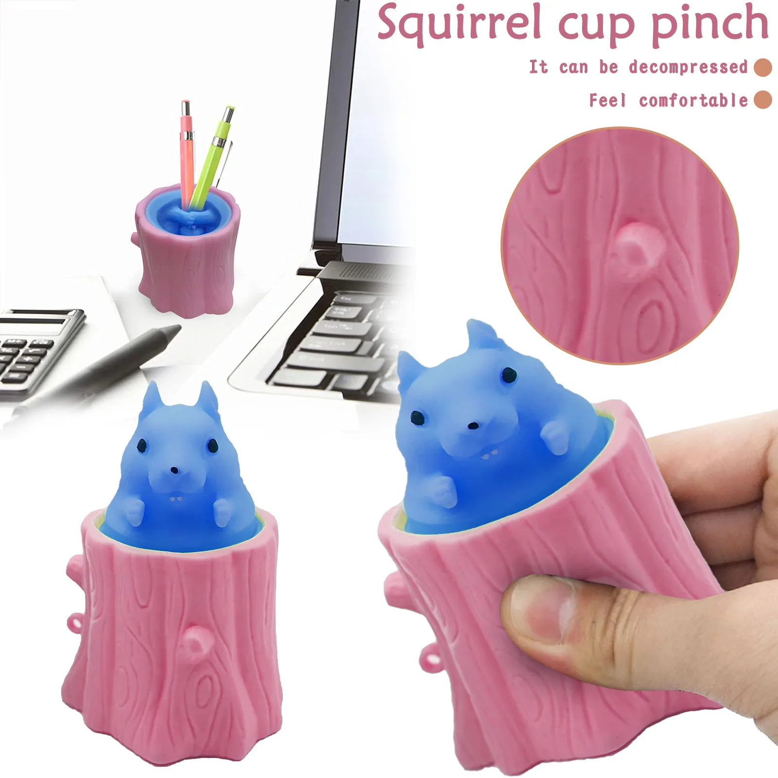 

Squeeze Rubber Squirrel Cup Children's Toy Evil Decompression Tree Stump Oak Cute Miniature Telescopic Pen Holder Game Gifts