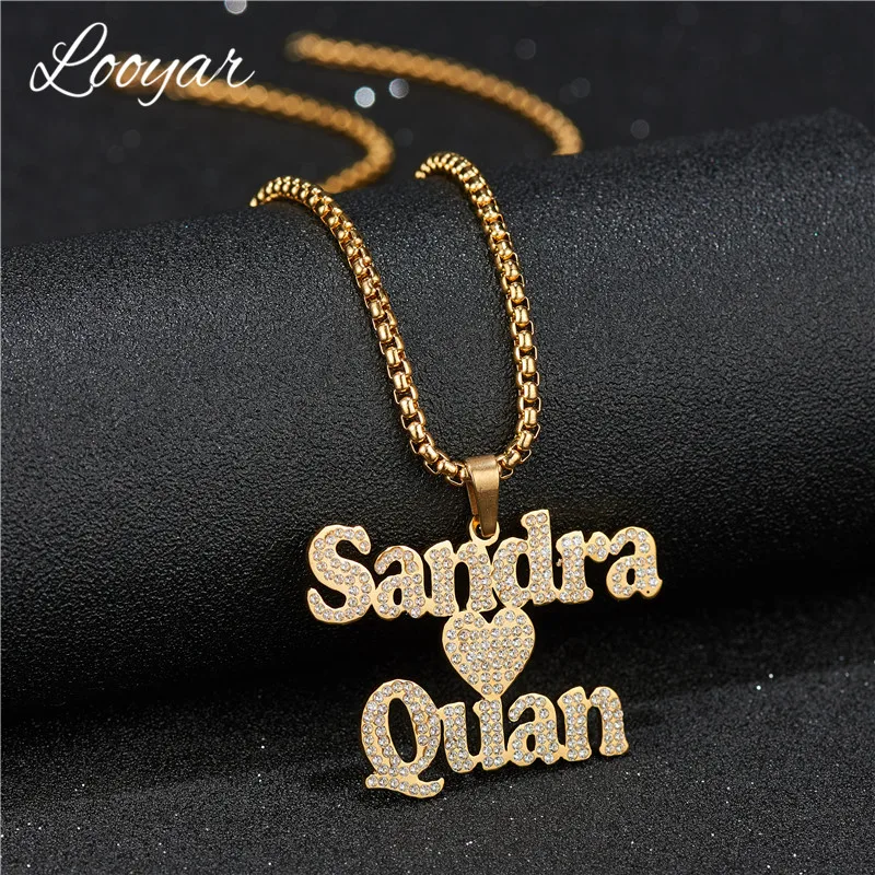 

Custom Name Necklace Full Zircon Pendant Personalized Name Heart Necklace For Women Men,Stainless Steel Zircon Name Jewelry