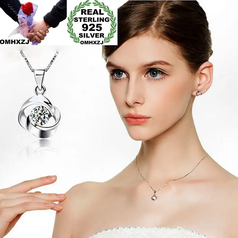 

OMHXZJ Wholesale European Fashion Woman Girl Party Gift Rotating Amethyst Zircon 925 Sterling Silver Necklace Pendant Charm CA66