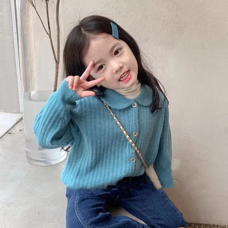 

Girls Boys Sweater Kids Coat Outwear 2022 Sky Blue Plus Velvet Thicken Warm Winter Autumn Knitting Wool Cotton Pullover Kids Bab