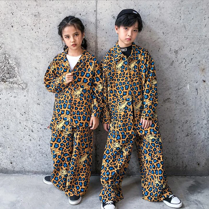 

Детская танцевальная рубашка в стиле хип-хоп, с леопардовым принтом, большого размера, с широкими штанинами, для девочек и мальчиков, Джазов...