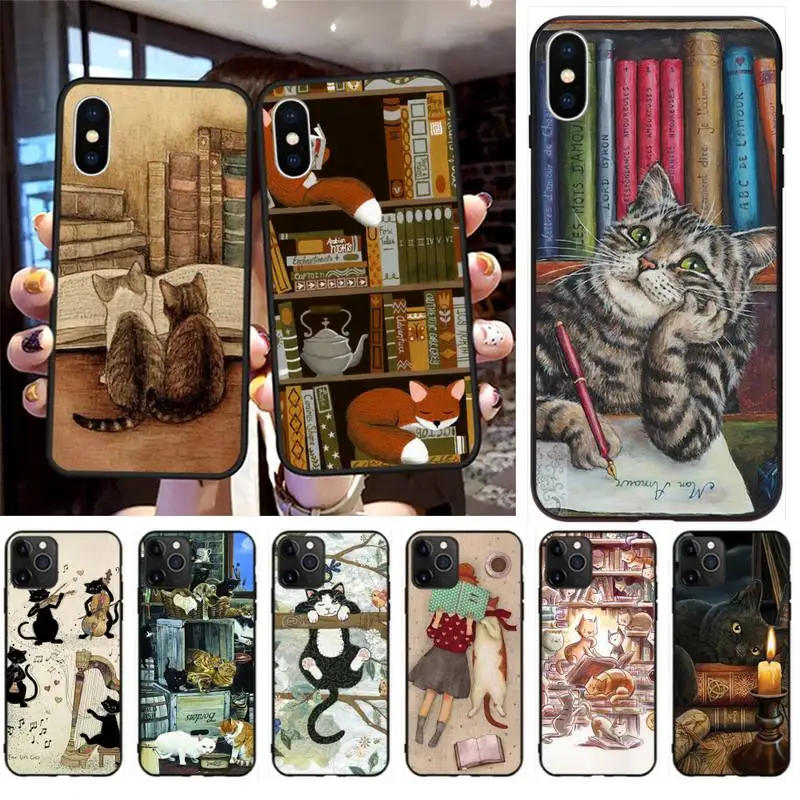 Чехол HPCHCJHM с изображением кошек и библиотеки дерева черный мягкий чехол для