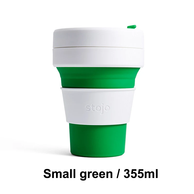 small green 355ml STOJO CUP Складная Силиконовая портативная силиконовая кофейная чашка многофункциональная Складная силиконовая чашка для офиса и путешествий - Цвет: small green 355ml