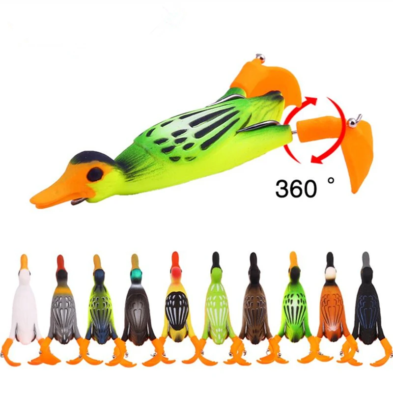 

1Pcs Double Propeller Flipper Duck Fishing Lure Ducking Fishing Frog Lure 9cm11.6g Artificial Rubber Bass Snakehead Bait 3D Eyes