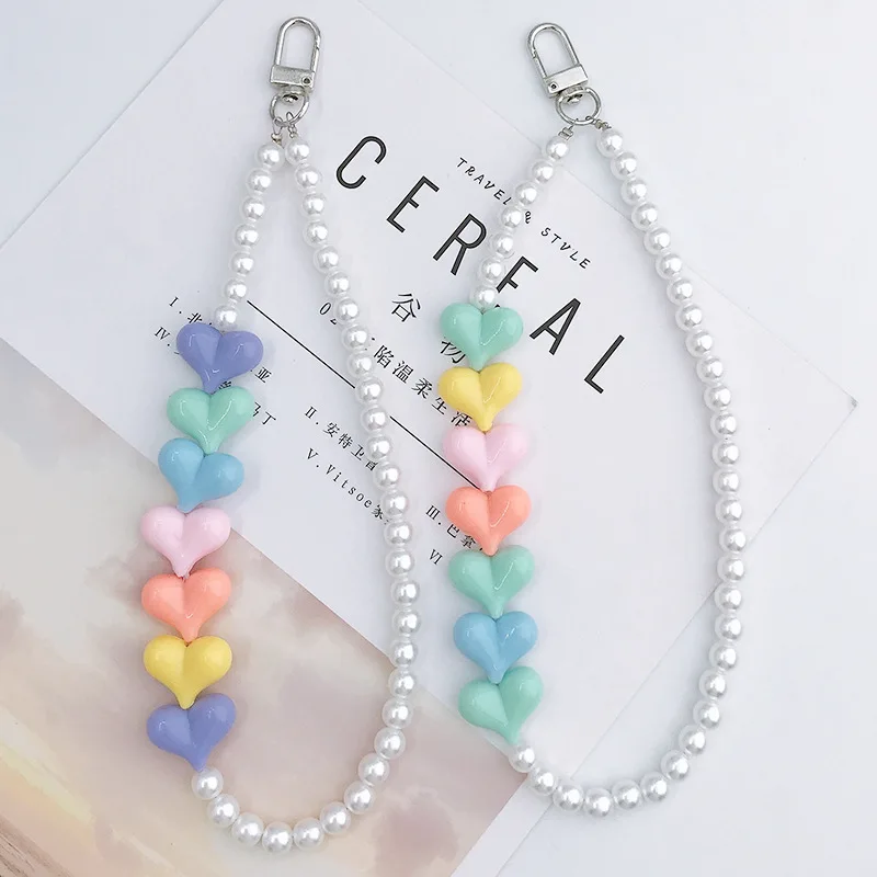 

New Acrylic DIY Pearl Love Hand-held Mobile Phone Case Hanging Chain Easy-to-Carry Jewelry Accessories Handmade Beaded Chains