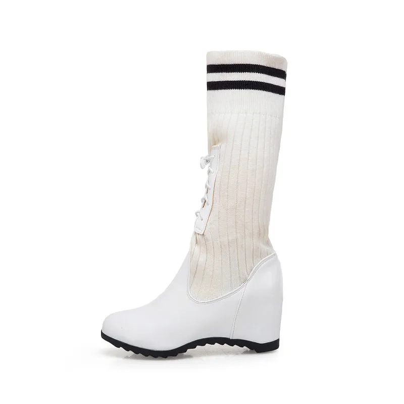 Большие размеры 9 10 11 12 Ботинки Женская обувь Женские ботинки Вязаные Лоскутные