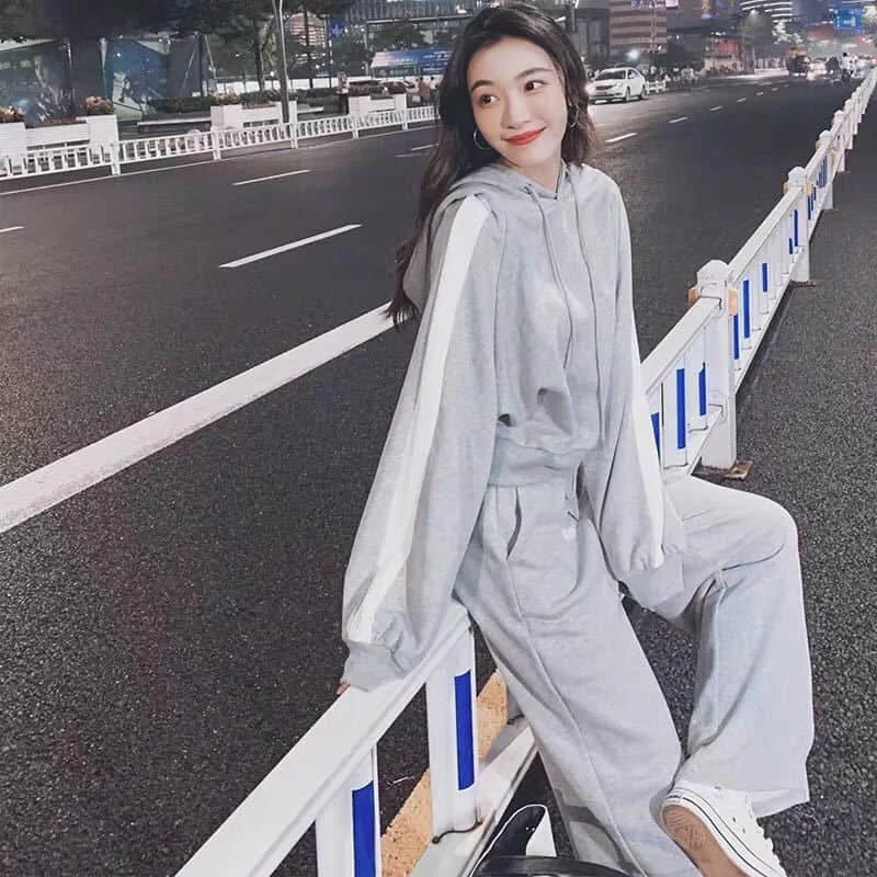 

New Autumn Winter Casual Suit Women's Solid Velvet Hoodies Loose Wide Leg Pants Two Piece Sets