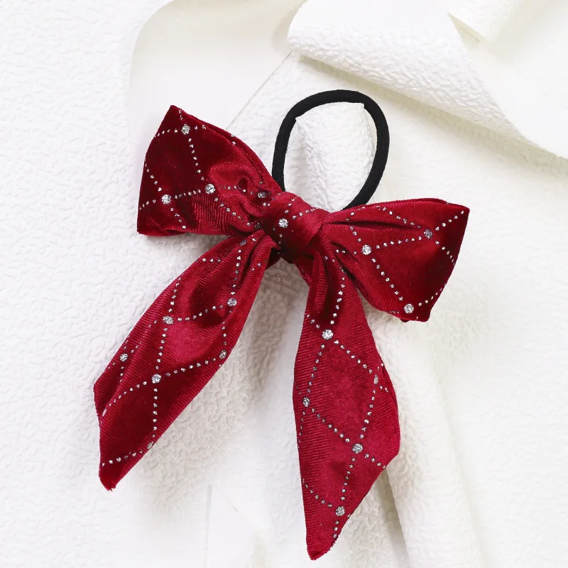 

12pcs Korean Rhinestones Velvet Steamer Hair Rope Women Bow Ties Ponytail Holder Girls Elastic Hair Bands