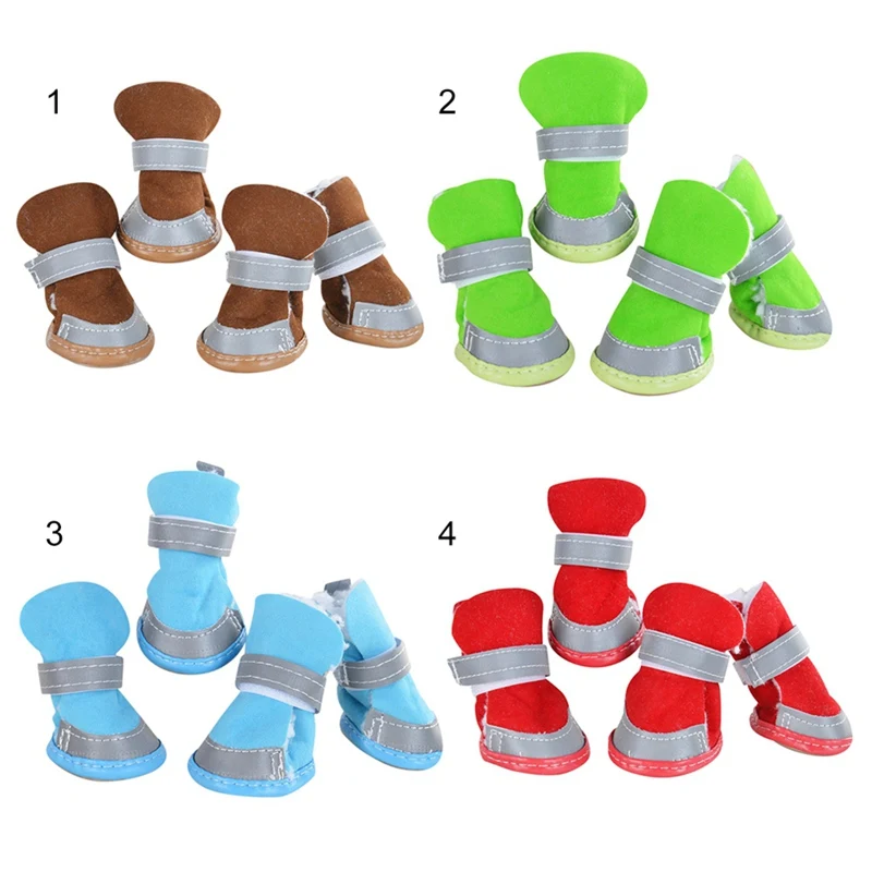 

4pcs/lot Pet Thickening Anti-slip Snow Cotton Shoe Dog Winter Warm Paw Protector BootsHOT