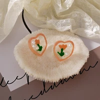 2021 wholesale orange peach pearl tulip earrings sweet girl love earrings retro niche design fairy earrings