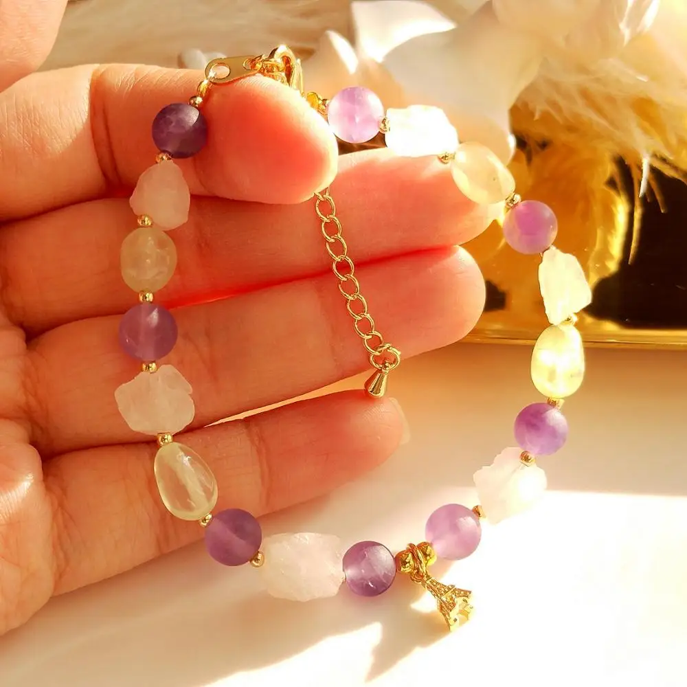 Lii Ji Аметист Пренит роза искусственный браслет железная башня очаровательные