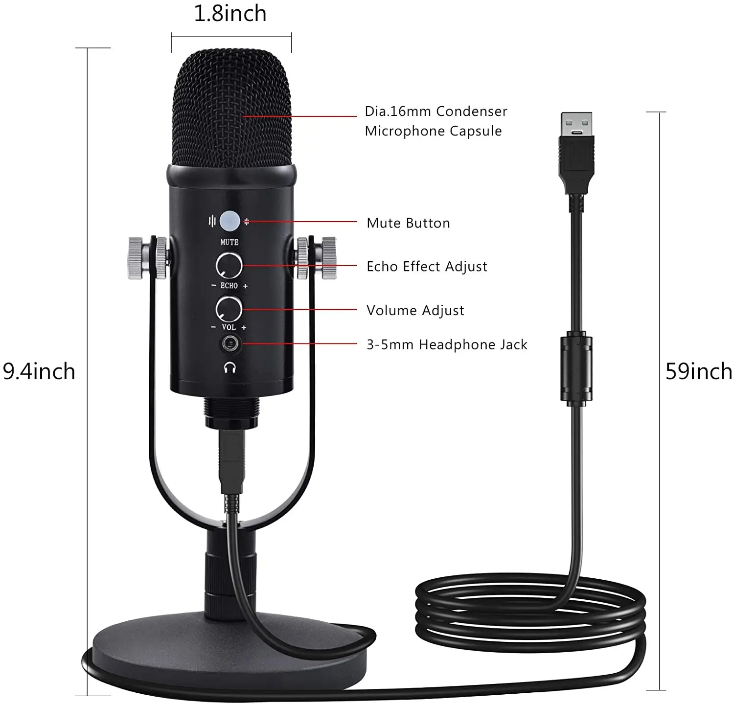 Конденсаторный USB-микрофон для компьютера подкастинга игр и записи шума монитор
