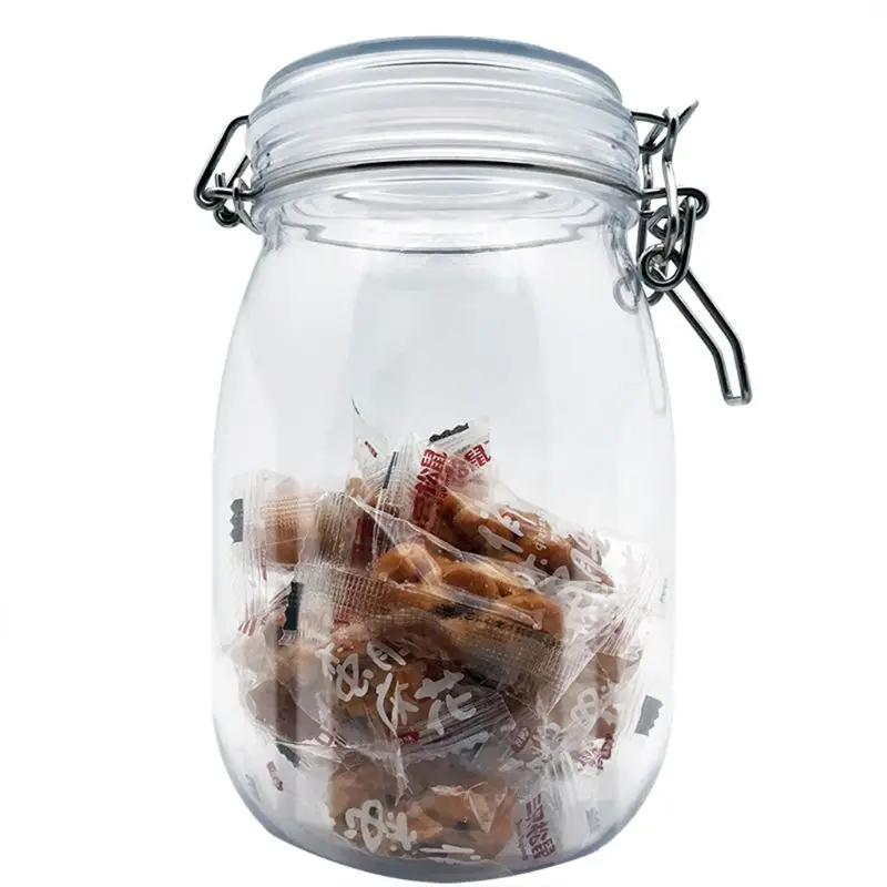 

1650ML Plastic Oval Clip Top Storage Jar With Airtight Seal Lid Food Container Tableware Preserving Kitchen Flour Pasta Spice Or