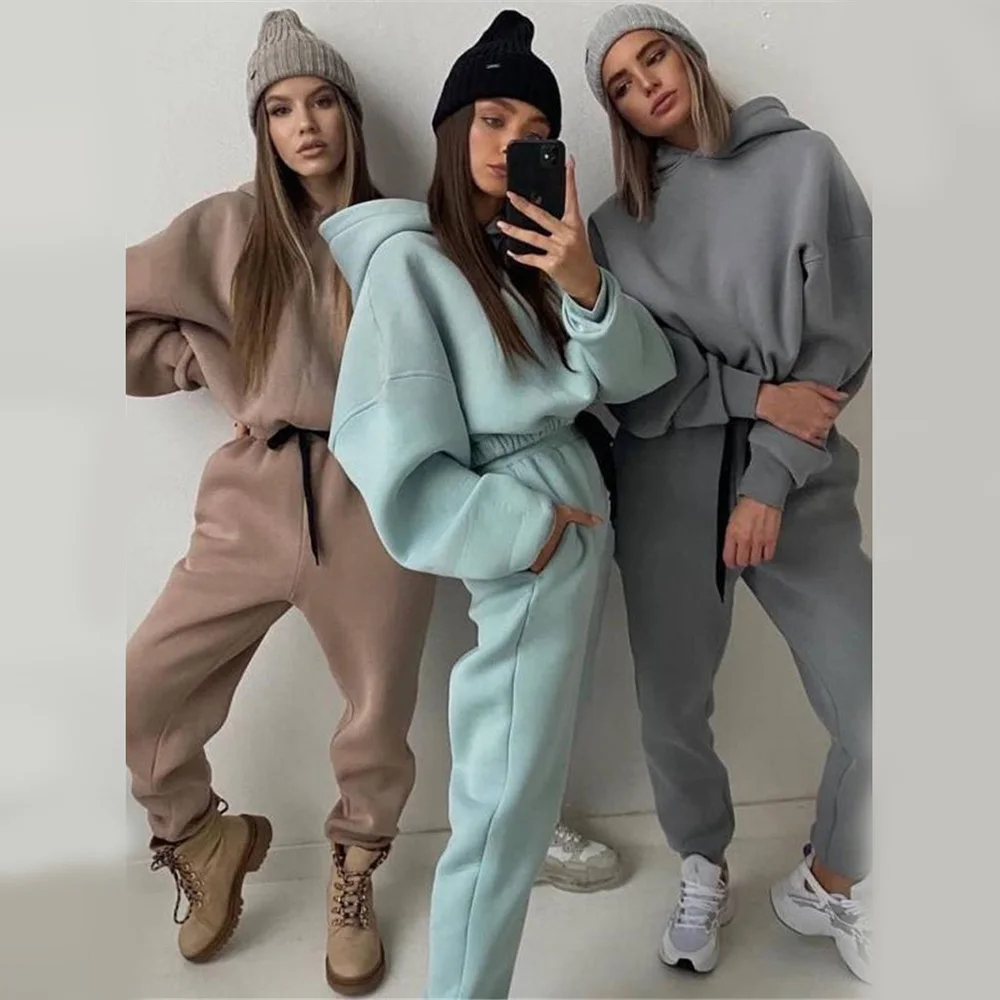 

Женский однотонный спортивный костюм с капюшоном, спортивные штаны для бега, комплект из 2 предметов, свитшот, осенняя Женская одежда, Женск...