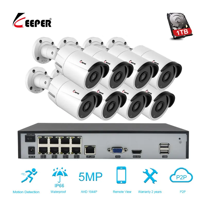 H.265 8CH 5MP ip-камера безопасности POE NVR система видеонаблюдения 8 шт. цилиндрическая ip-камера наружного ночного видения комплект видеонаблюдения