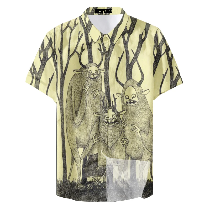 2021 Гавайская пляжная винтажная ужасная Мужская Повседневная рубашка с