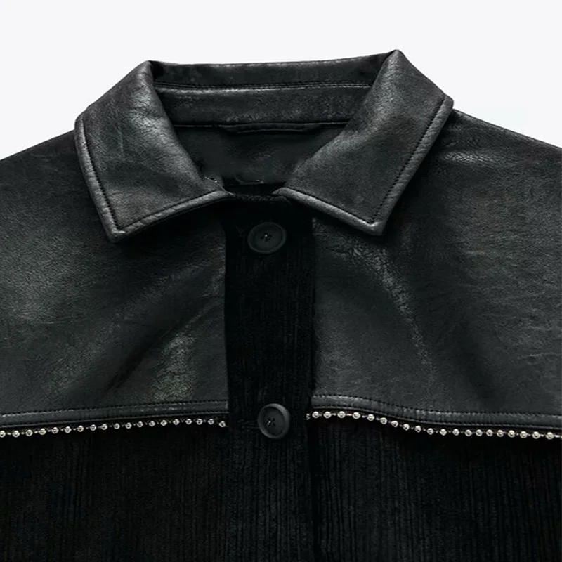 

YNZZU Chic Corduroy Patchwork Female Jacket Coat 2020 Autumn Turn Down Collar Long Sleeve Loose Women Outwears A1580