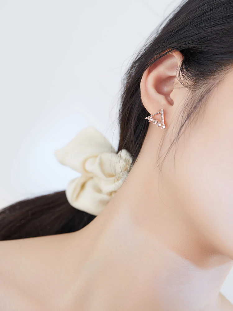 

LEKANI 100% Genuine 925 Sterling Silver Jewelry Geometry Triangle Stud Earrings For Women Shining 5A Cubic Zirconia Earring