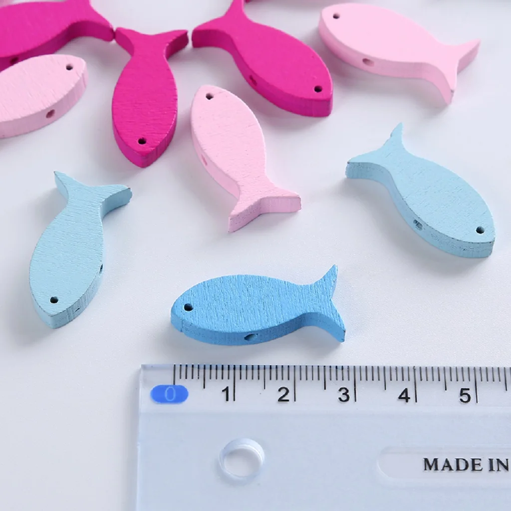 

50x Colorful Wood Fish Shape Plaque Cutout Slices for Kids DIY Hanging Craft
