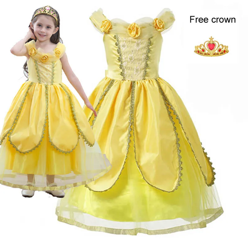 

От 2 до 10 лет платье принцессы «Белоснежка» праздничные наряды с героями мультфильма «Красавица и Чудовище для девочек; Детский костюм на Хе...