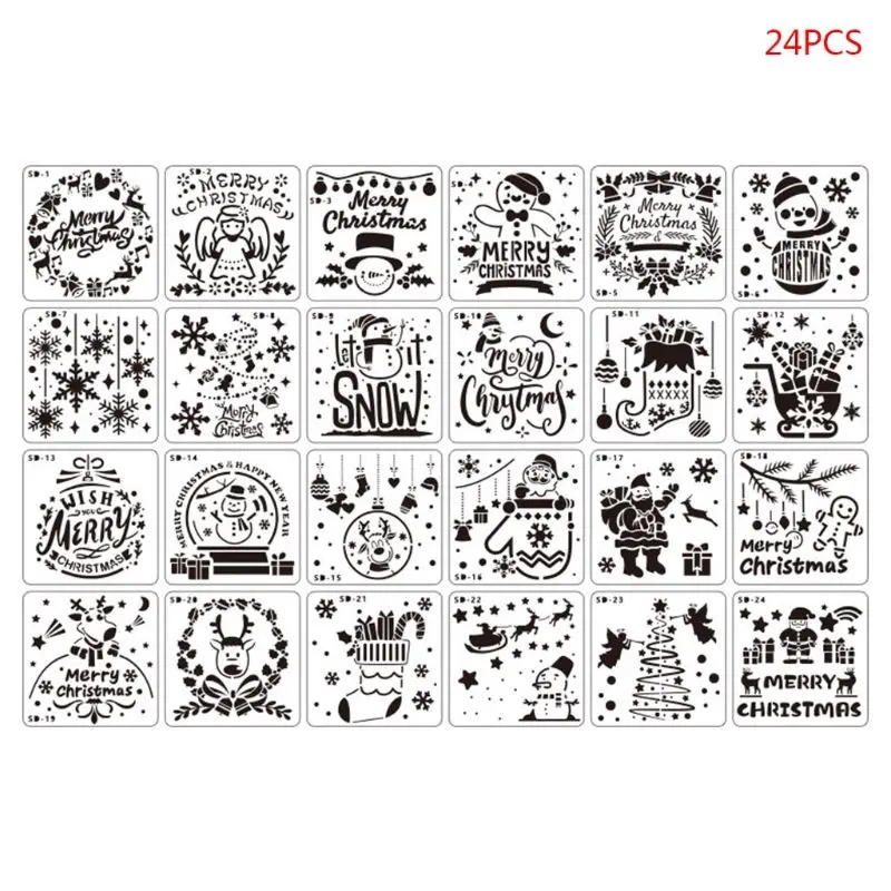 

24pcs/set DIY Christmas Drawing Stencil Templates Embossing Paper Card Painting U4LD
