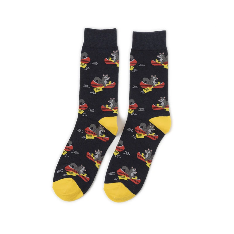 1 CHAOZHU, 1 пара, мужские Модные носки, 10 цветов, Мультяшные забавные животные, носорог, дракон, коки, лебедь, рождественский подарок бойфренду на день рождения, носки - Цвет: 1