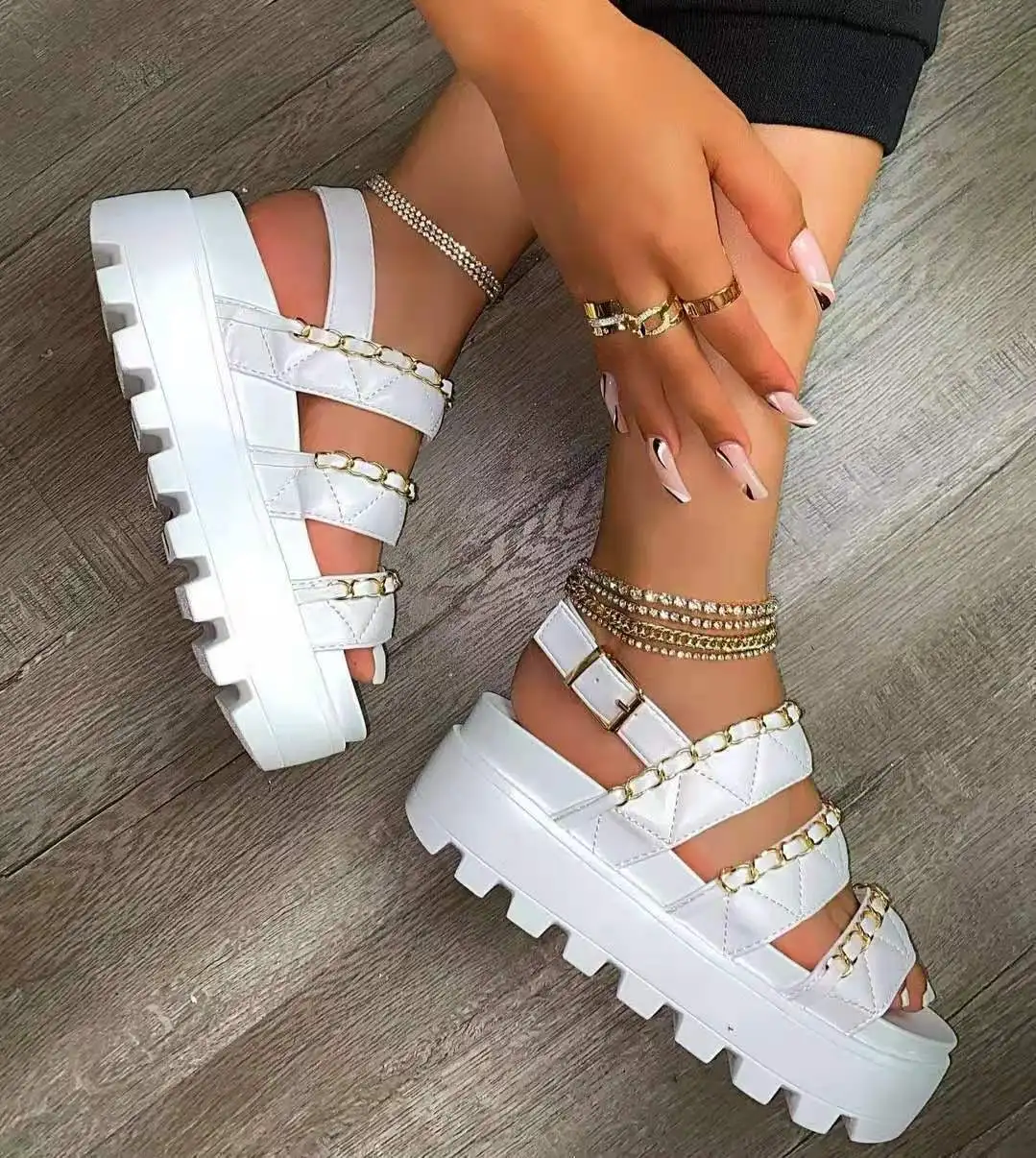 

comemore New Summer Shoes Woman Flat Platform Sandals Women Casual Open Toe Gladiator Wedges Women Shoes Thick Bottom Shoes 2021