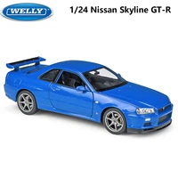 welly diecast 124 scale car toy nissan skyline gt r r34 model car simulator alloy metal classic toy car for kid gift collection