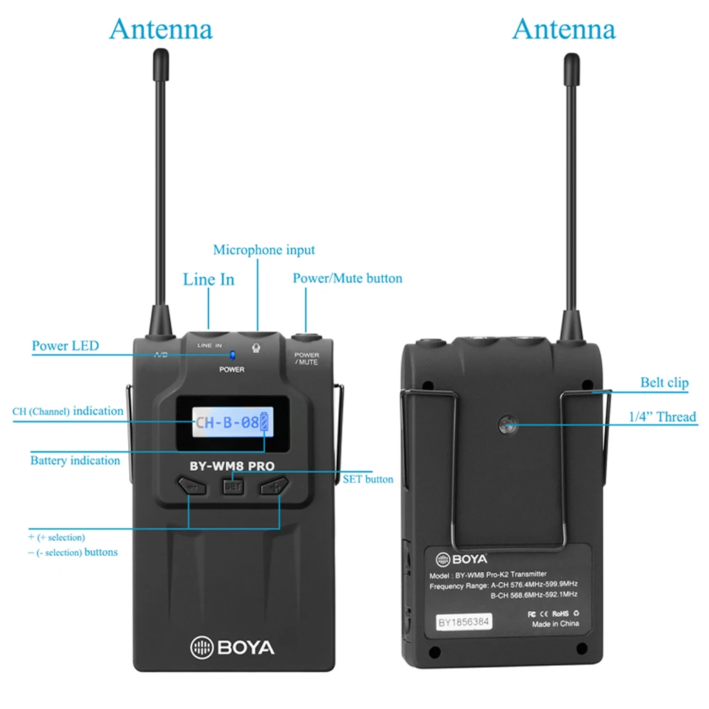 

BOYA BY-WM8 Pro K2 UHF Wireless Microphone System Omni-directional Lavalier Microphone for ENG EFP DV DSLR
