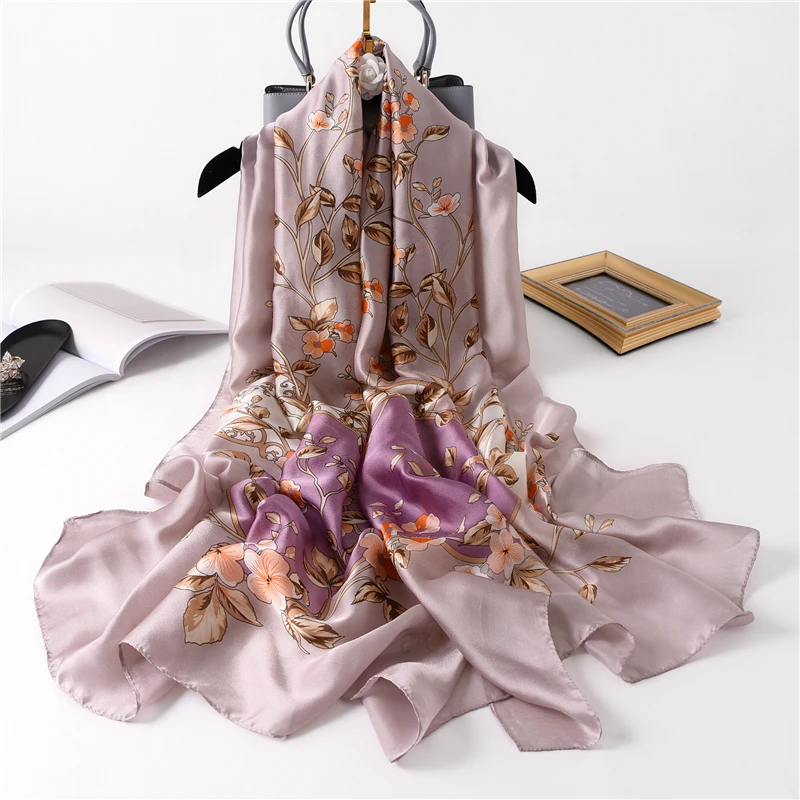 

Foulard Vrouwen Zijden Sjaal Bloemenprint Pashmina Bandana Hijab Strand Stola Reizen Sjaals Dame Hoofd Wraps Bufanda