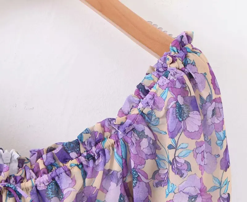 Bazaleas винтажный буф с коротким рукавом vestido элегантное Фиолетовое Женское платье