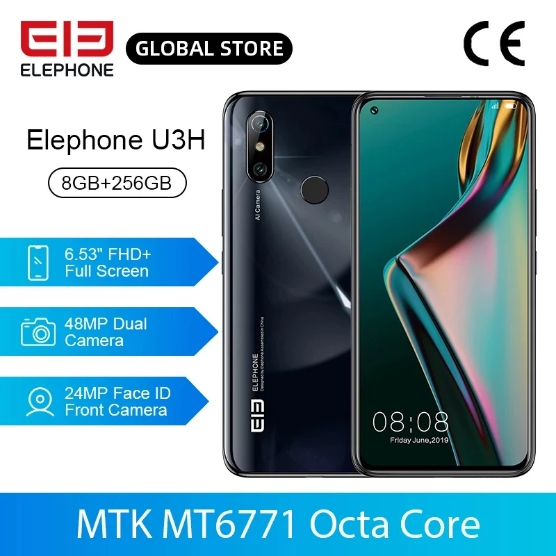 В наличии ELEPHONE U3H 8 Гб 256 Смартфон Helio P70 6 53 &quotFHD + 48MP двойная задняя камера 24MP