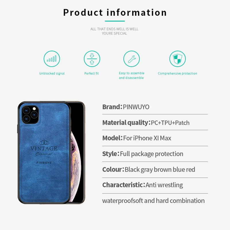 Для iPhone 11 Pro Max PINWUYO чехол для iPhone 11 Pro 11Pro тканевый чехол для iPhone 11 Max PU кожаный чехол для мобильного телефона