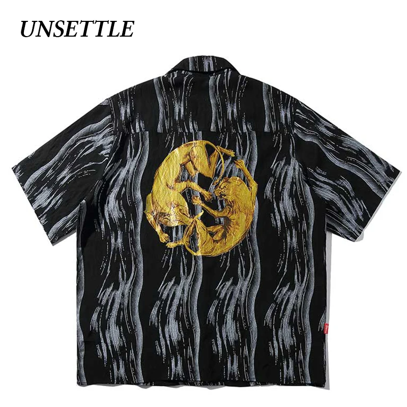 UNSETTLE 2020SS Harajuku Hip Hop Shirt Streetwear Men Funny Print Hawaiian hiphop Beach Summer Tops Short Sleeve | Мужская одежда