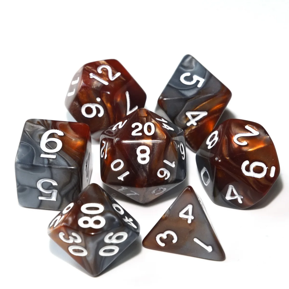 Двухцветные Акриловые многогранные игральные кости с сумкой на шнурке для