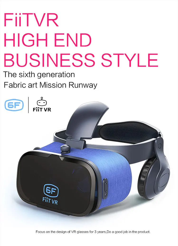 FIIT VR 6F Virtual Reality VR 3D Glasses Cardboard with Headset Stereo Box For iOS Android Smartphone 4.7-6.0 Inch enlarge