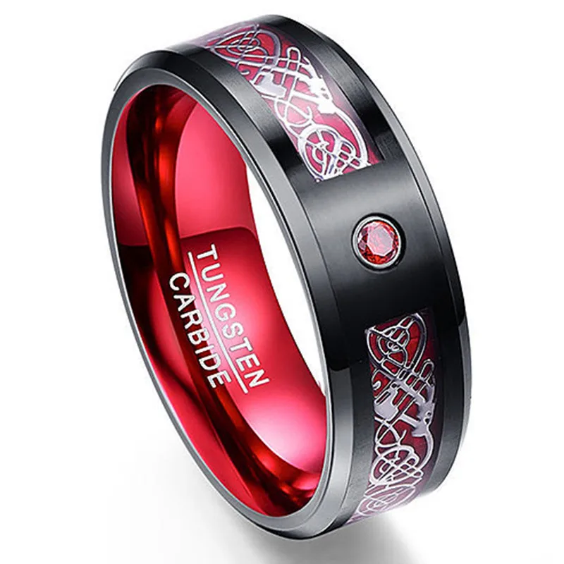 Модное мужское кольцо из карбида вольфрама углеродного волокна с голубым