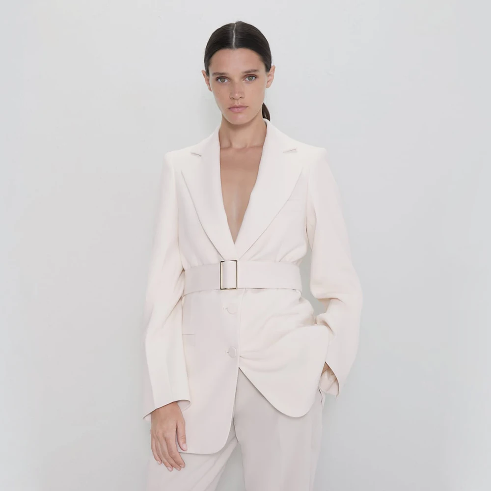 Популярный женский костюм ZA с длинным рукавом облегающий деловой элегантный