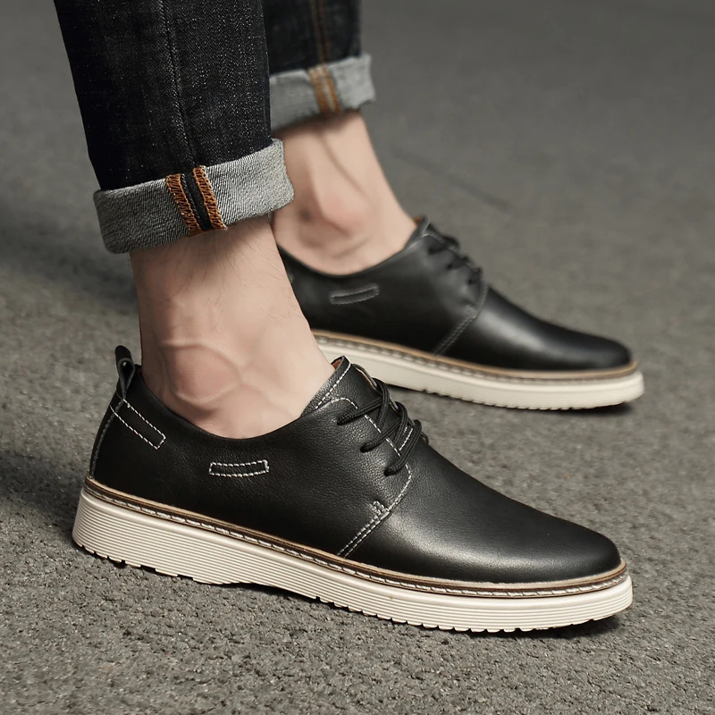 

2021 Hot Sale Casual Brand Men Shoes Black Beige Leather Shoes For Mens Handmade Casual Shoe Man Superstar Casual Sneakers Men