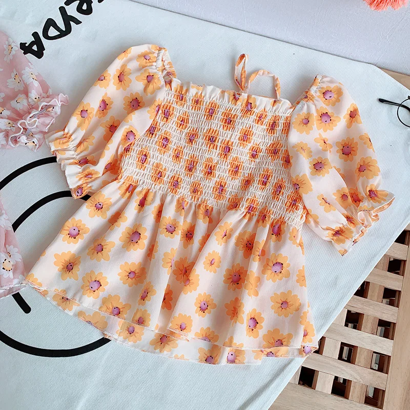 Детские летние топы с коротким рукавом и цветочным рисунком для маленьких