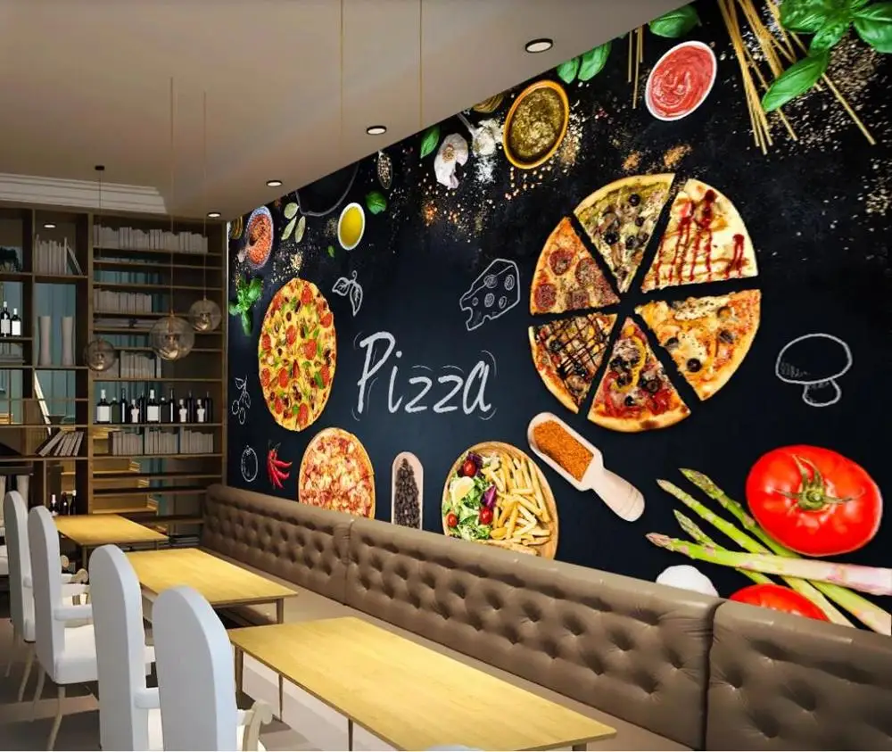 

Индивидуальная фотография Настенные обои 3d Персонализированная пицца магазин черная доска фотостена