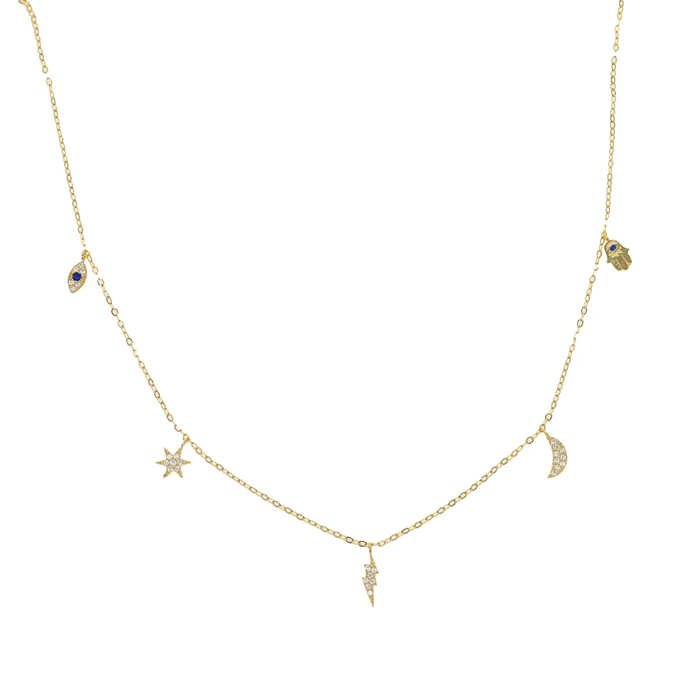 Latest pure 925 sterling silver cz mirco paved eye mini sun light moon hand charm pendant necklace gold color women wedding gift | Украшения